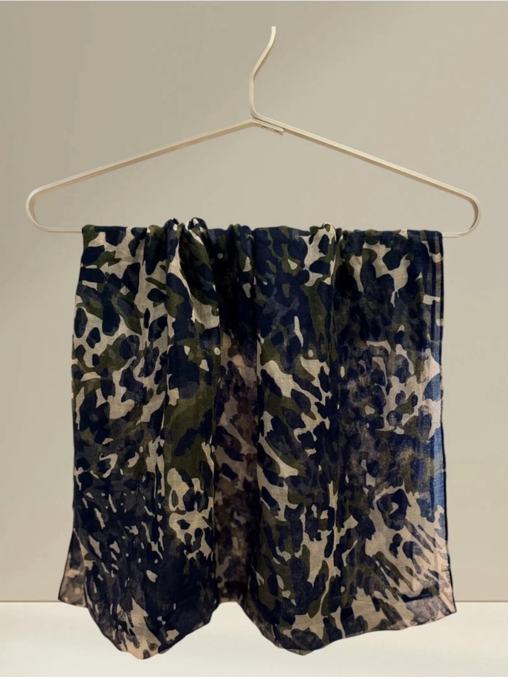 Lightweight Camouflage Print Scarf Navy Olive Green Neutral Abstract Scarf OS
